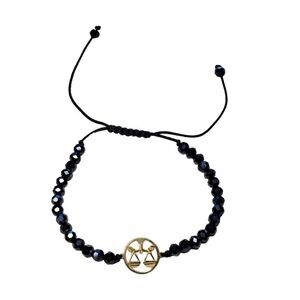 18K REAL Gold Libra Horoscope Sign Adjustable stone Beaded Shiny Braided